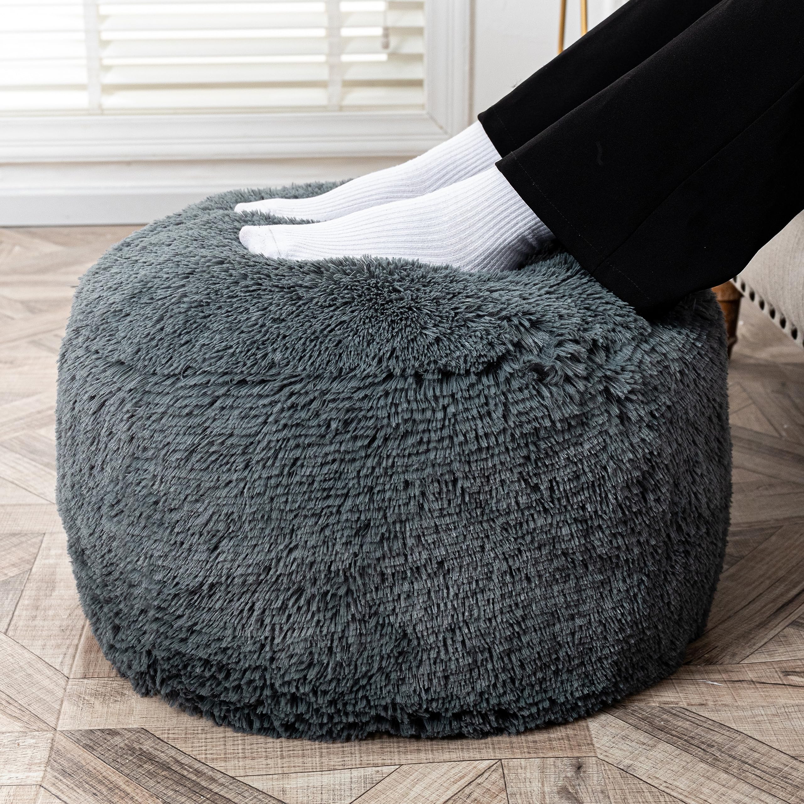 Amazon.com: Fur Ottoman Stool Unstuffed Footstool Cover Floor Pouf
